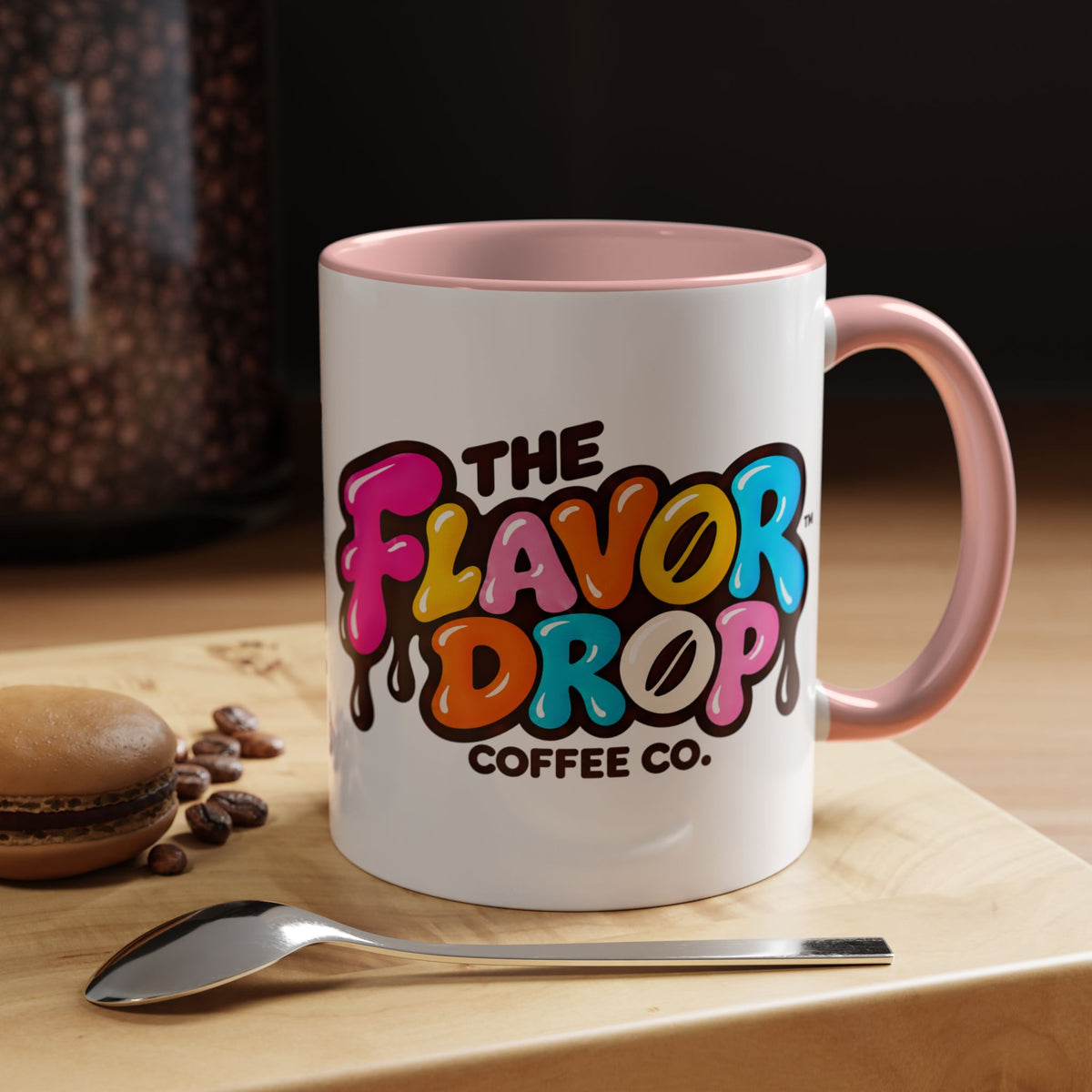 Accent Coffee Mug — Colorful "The Flavor Drop" Logo Coffee Mug (11/15oz)